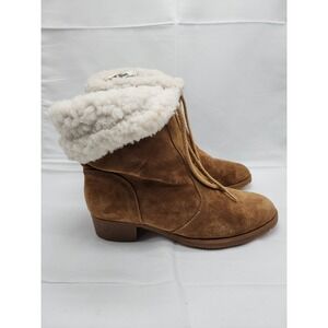 Hush Puppies Shearling Lined Boots Womens 10M Brown Leather Lace Up Block Heel